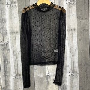 Nwot Electrica women’s black sheer long sleeve top with polka dots. Size‎ XS.